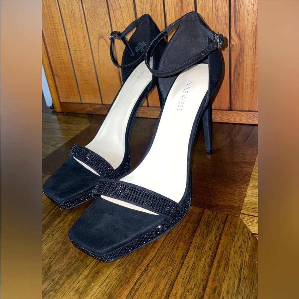 New Nine West high heels sparkle black mini gem one strap toe shape size 9.5 - Picture 5 of 9